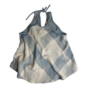 Anthropologie Cloth & Stone Blue Plaid Cotton Gauze Button Back Tank Top Size XS